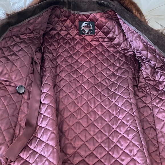 Vintage chocolate brown suede coat with sable fox fur trim - Picture 5 of 9